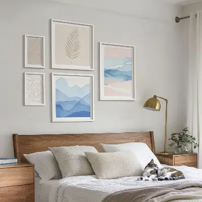 Wanddecoratie compositie abstracte landschappen met bladeren