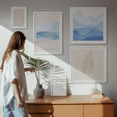 Wanddecoratie compositie abstracte landschappen met bladeren