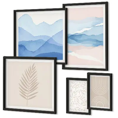 Wanddecoratie compositie abstracte landschappen met bladeren