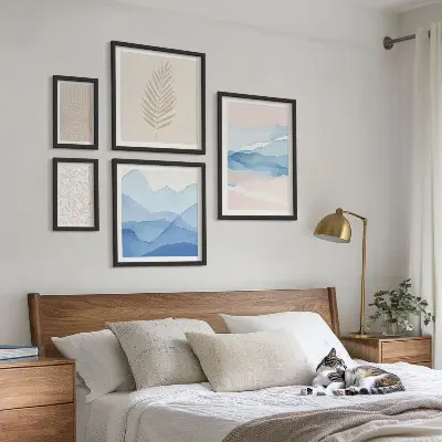 Wanddecoratie compositie abstracte landschappen met bladeren