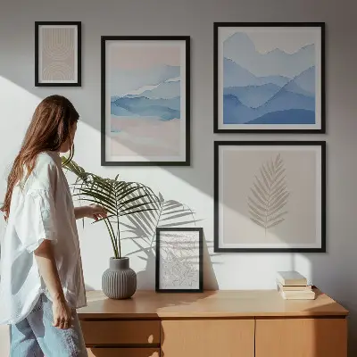 Wanddecoratie compositie abstracte landschappen met bladeren