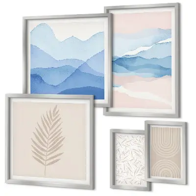 Wanddecoratie compositie abstracte landschappen met bladeren