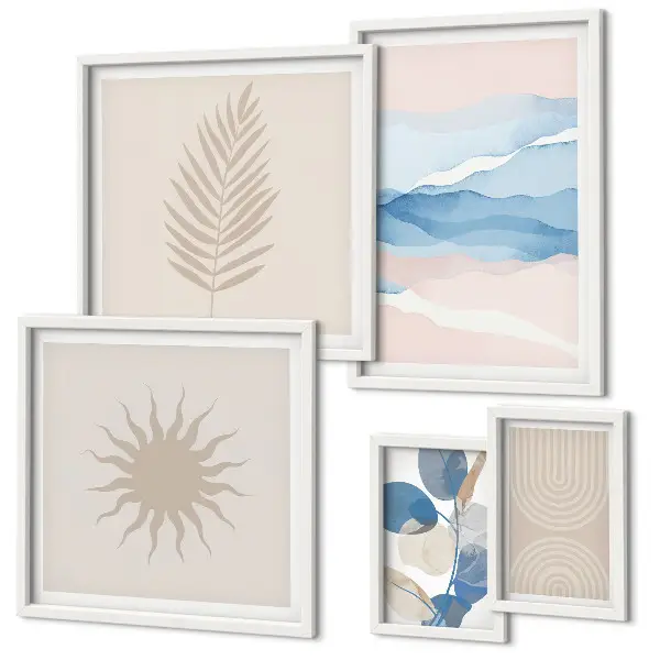 Set van moderne schilderijen met abstracte plantengolven