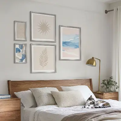 Set van moderne schilderijen met abstracte plantengolven