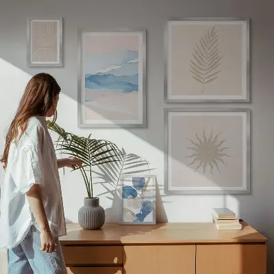 Set van moderne schilderijen met abstracte plantengolven