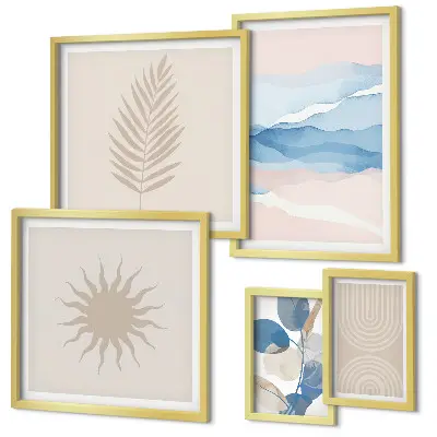 Set van moderne schilderijen met abstracte plantengolven