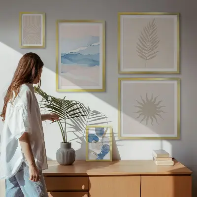 Set van moderne schilderijen met abstracte plantengolven
