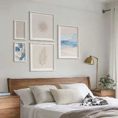 Set van moderne schilderijen met abstracte plantengolven