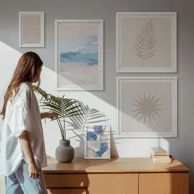Set van moderne schilderijen met abstracte plantengolven