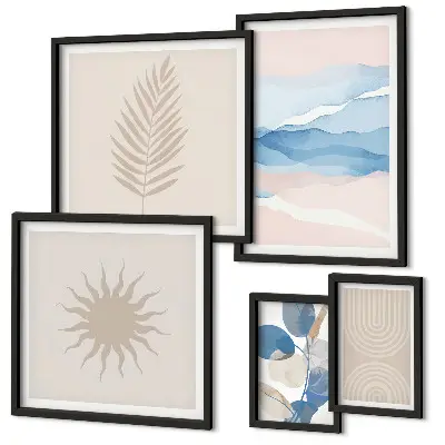 Set van moderne schilderijen met abstracte plantengolven