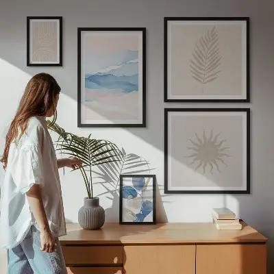 Set van moderne schilderijen met abstracte plantengolven