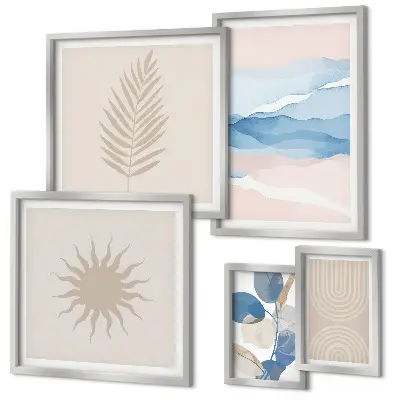 Set van moderne schilderijen met abstracte plantengolven