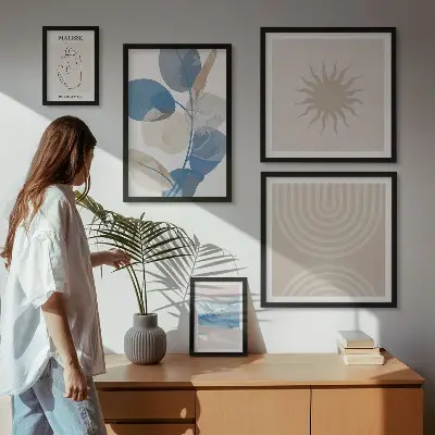 Gallery wall met stijlvolle abstracte planten