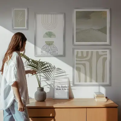 Gallery wall stijlvolle natuurafbeeldingen in pastelkleuren