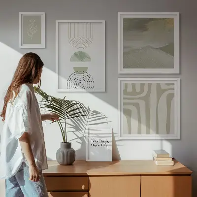 Gallery wall stijlvolle natuurafbeeldingen in pastelkleuren