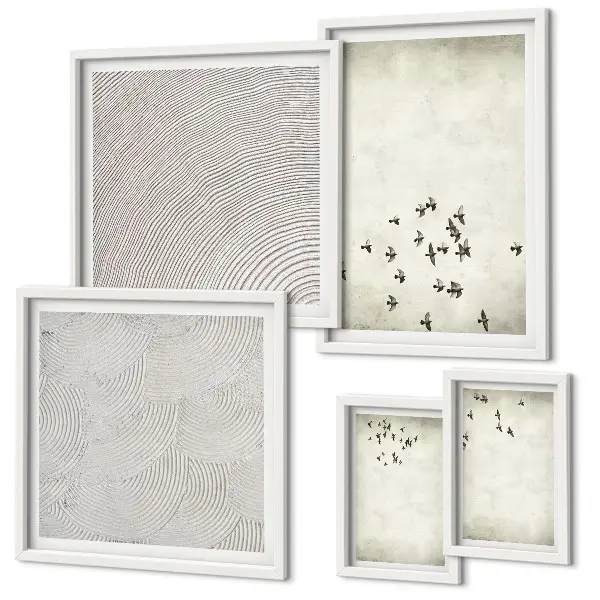 Set van minimalistische vogelschilderijen moderne kunstset