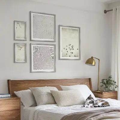 Set van minimalistische vogelschilderijen moderne kunstset