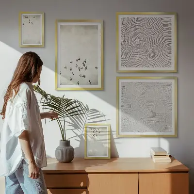 Set van minimalistische vogelschilderijen moderne kunstset