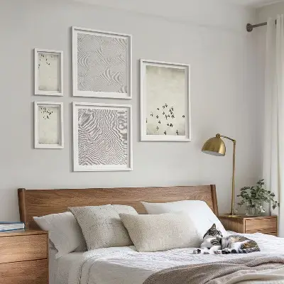Set van minimalistische vogelschilderijen moderne kunstset