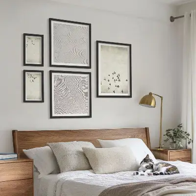 Set van minimalistische vogelschilderijen moderne kunstset