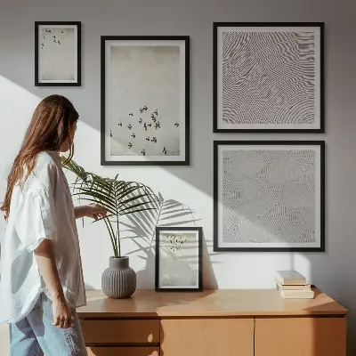 Set van minimalistische vogelschilderijen moderne kunstset