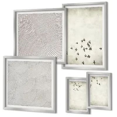Set van minimalistische vogelschilderijen moderne kunstset