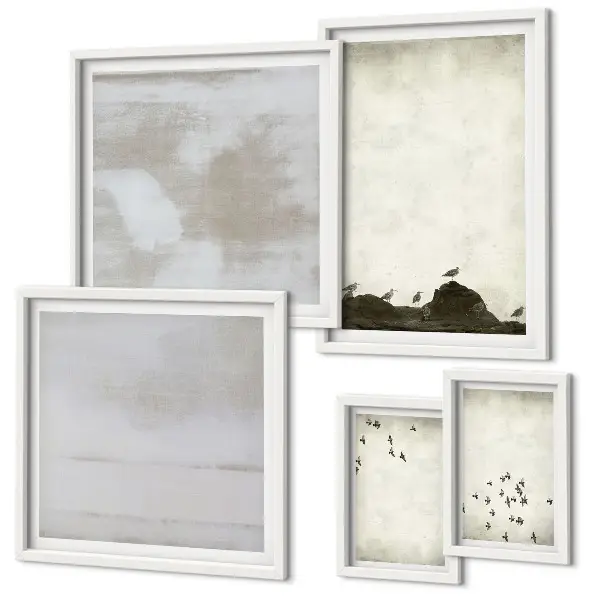 Wanddecoratie compositie Minimalistische vogels in vlucht