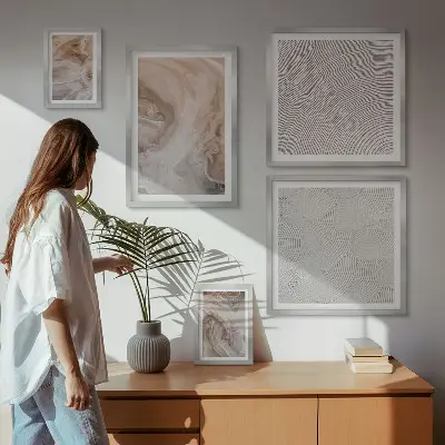 Set van moderne schilderijen met marmersteen textuurpatronen