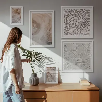 Set van moderne schilderijen met marmersteen textuurpatronen