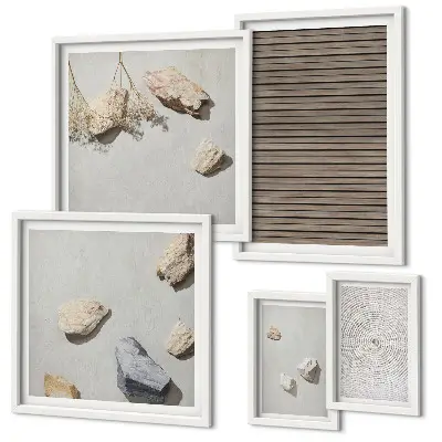 Wanddecoratie compositie Natuurlijke texturen, hout en stenen