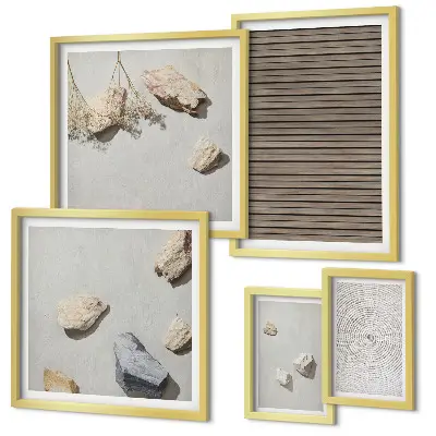 Wanddecoratie compositie natuurlijke texturen met hout en stenen