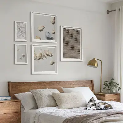 Wanddecoratie compositie natuurlijke texturen met hout en stenen