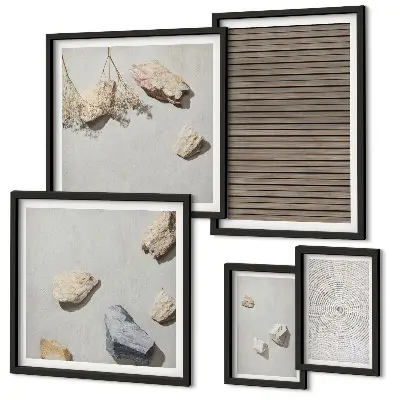 Wanddecoratie compositie natuurlijke texturen met hout en stenen