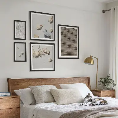 Wanddecoratie compositie natuurlijke texturen met hout en stenen