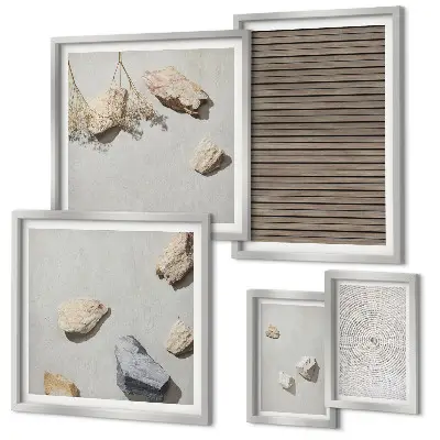 Wanddecoratie compositie natuurlijke texturen met hout en stenen