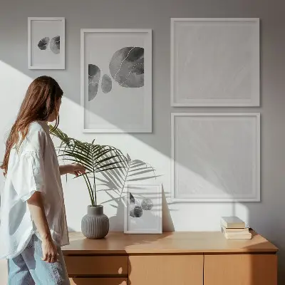 Abstract schilderij met verfvlekken set van moderne schilderijen