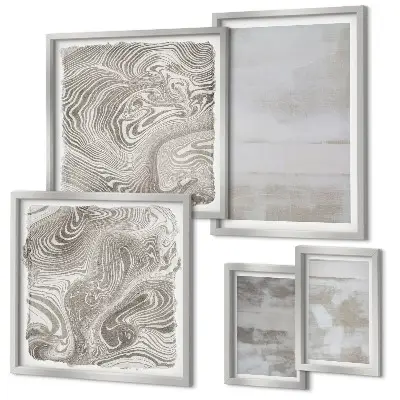 Wanddecoratie compositie met versleten texturen in moderne stijl