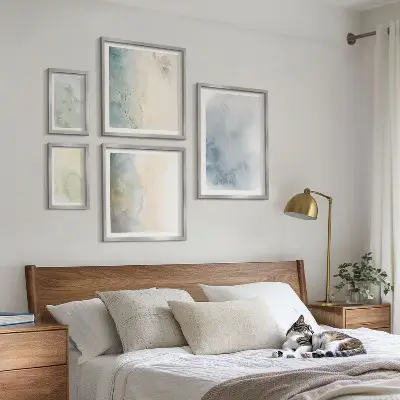 Moderne schilderijen set met pastel aquarelverf op canvas