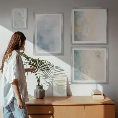 Moderne schilderijen set met pastel aquarelverf op canvas