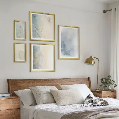 Moderne schilderijen set met pastel aquarelverf op canvas