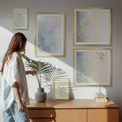 Moderne schilderijen set met pastel aquarelverf op canvas