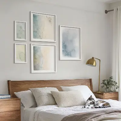 Moderne schilderijen set met pastel aquarelverf op canvas