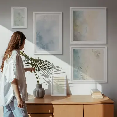 Moderne schilderijen set met pastel aquarelverf op canvas