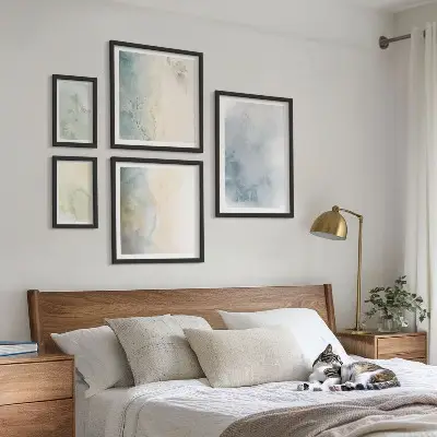 Moderne schilderijen set met pastel aquarelverf op canvas