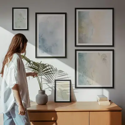 Moderne schilderijen set met pastel aquarelverf op canvas