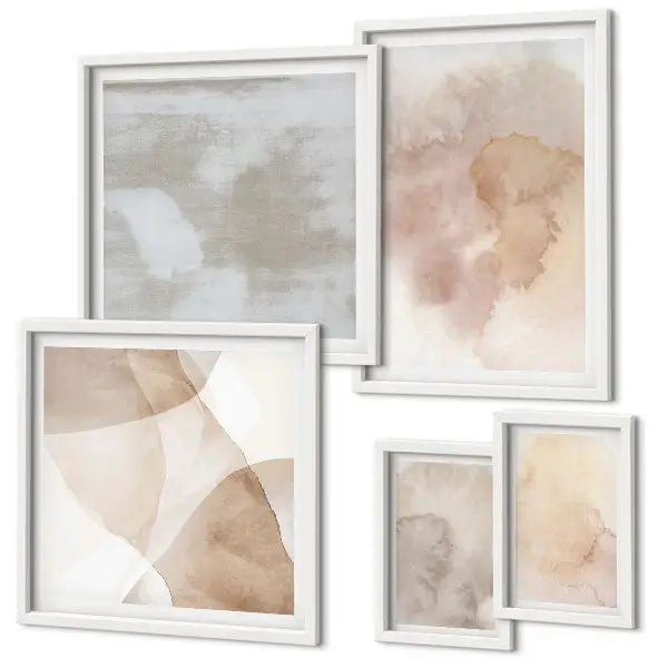 Set van moderne schilderijen met warme aquarel pastel texturen