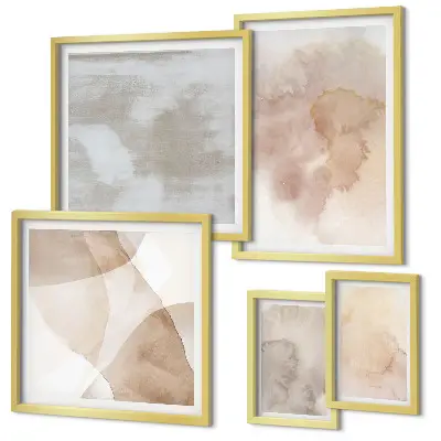 Set van moderne schilderijen met warme aquarel pastel texturen