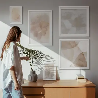 Set van moderne schilderijen met warme aquarel pastel texturen