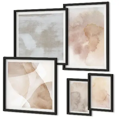 Set van moderne schilderijen met warme aquarel pastel texturen