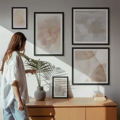 Set van moderne schilderijen met warme aquarel pastel texturen